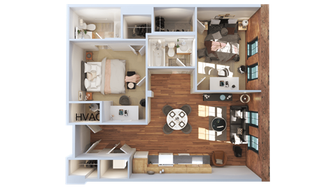 Floor plan for 2 beds, 2 baths, 900 sqft